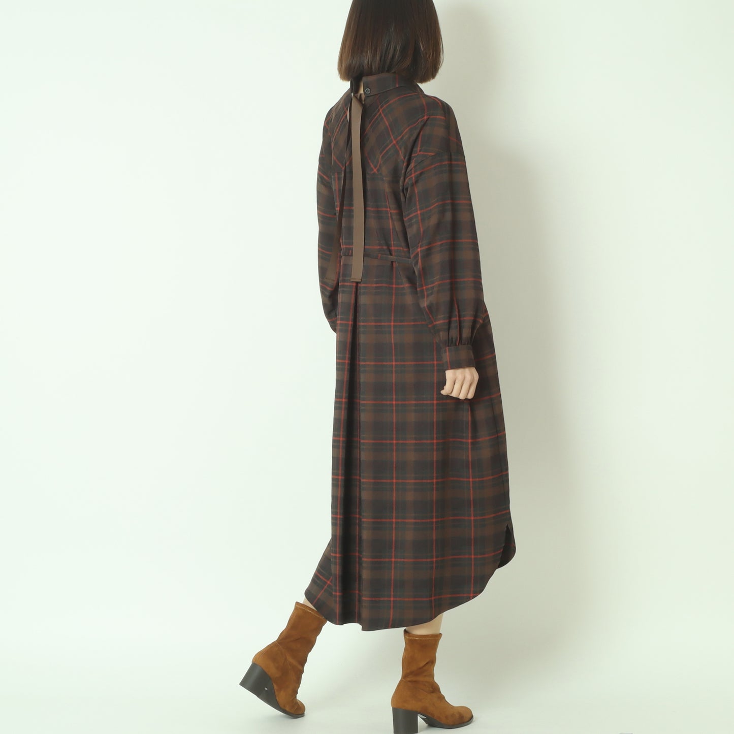 タータンバックリボンシャツドレス H325316