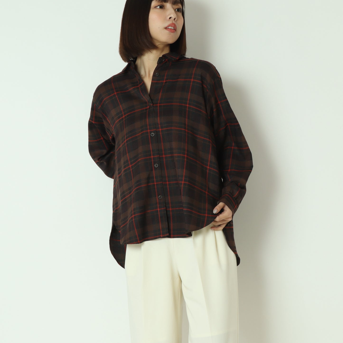 タータンバックリボンシャツブラウス H425326