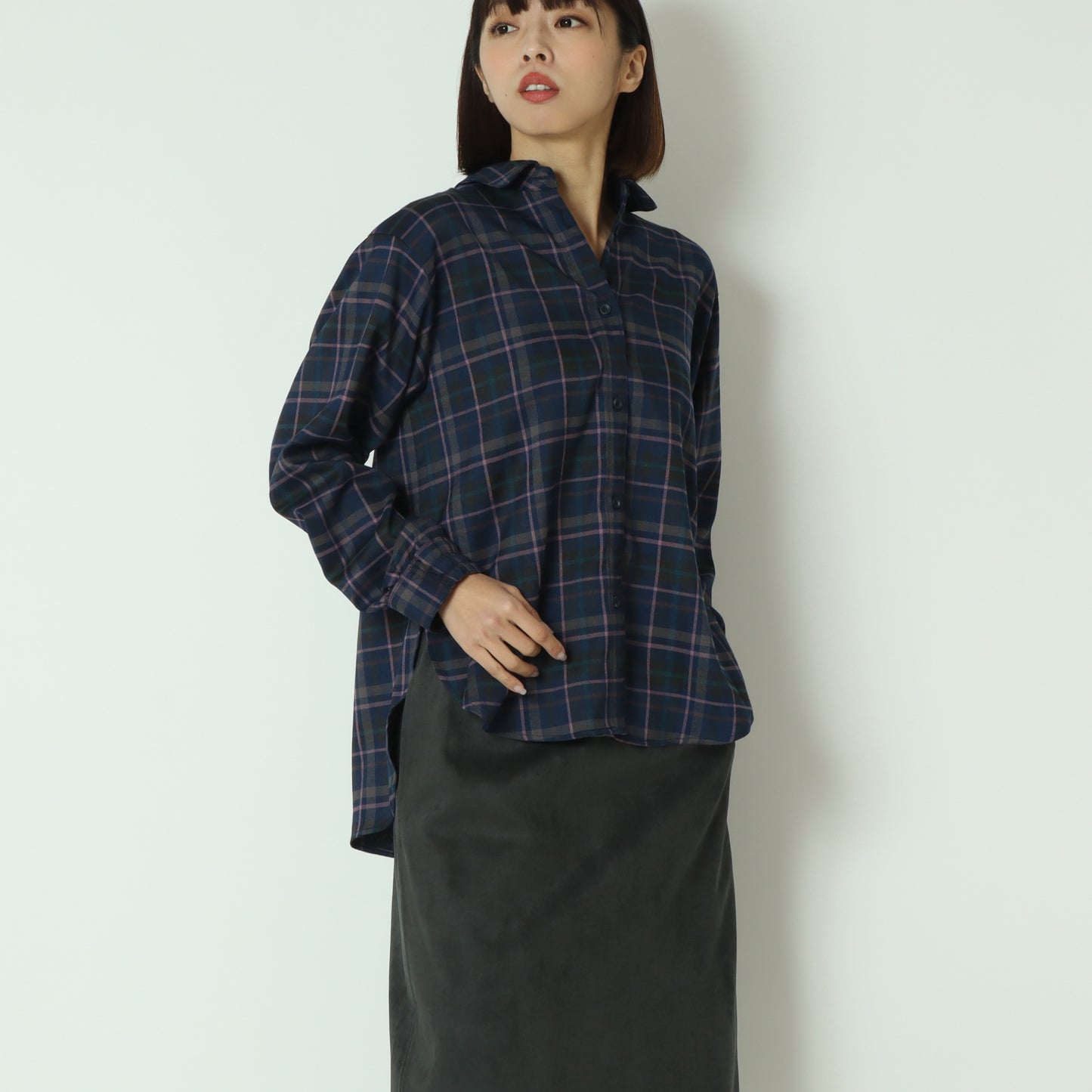 タータンバックリボンシャツブラウス H425326