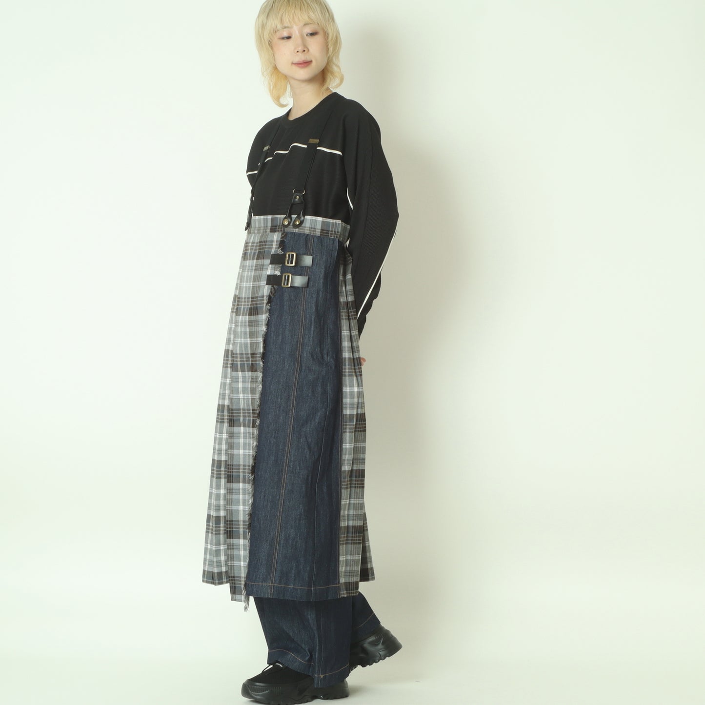 チェックデニムコンビネーションサロペット  1253-06030