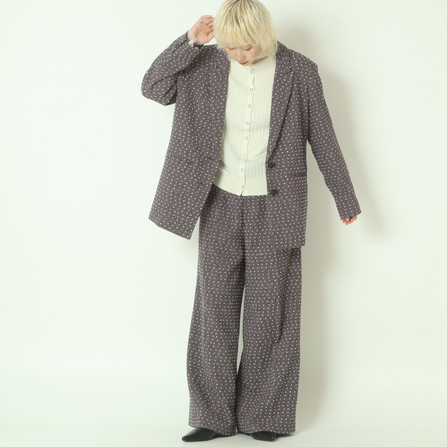 ポンポンツイードワイドパンツ  M1538172