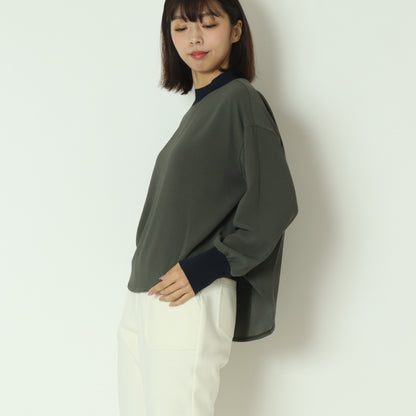 リブモックネックドロップショルダープルブラウス 541201