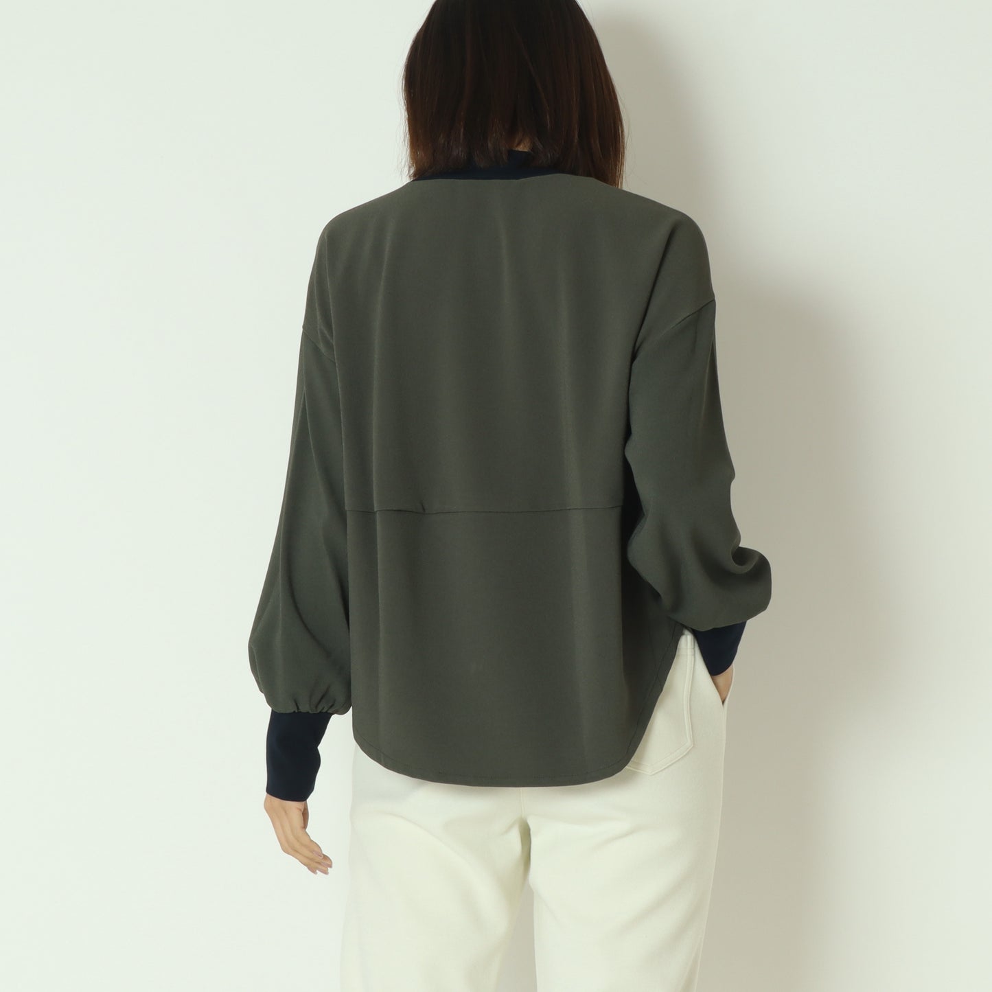 リブモックネックドロップショルダープルブラウス 541201