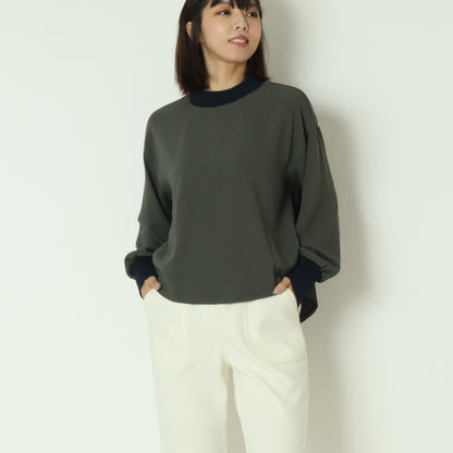 リブモックネックドロップショルダープルブラウス 541201