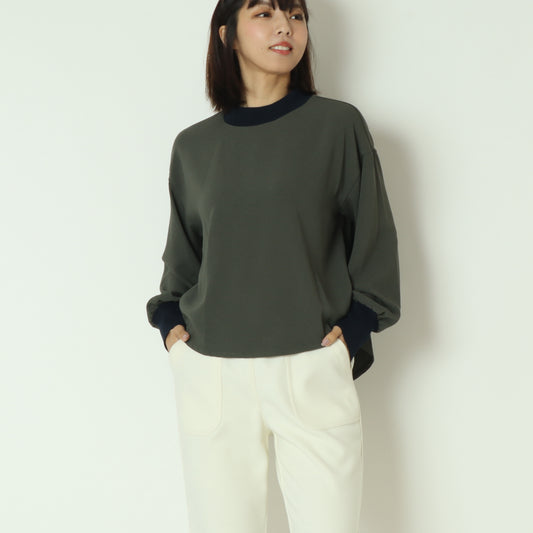 リブモックネックドロップショルダープルブラウス 541201