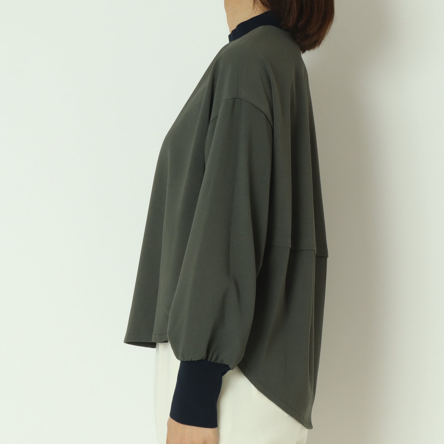 リブモックネックドロップショルダープルブラウス 541201