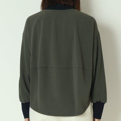 リブモックネックドロップショルダープルブラウス 541201