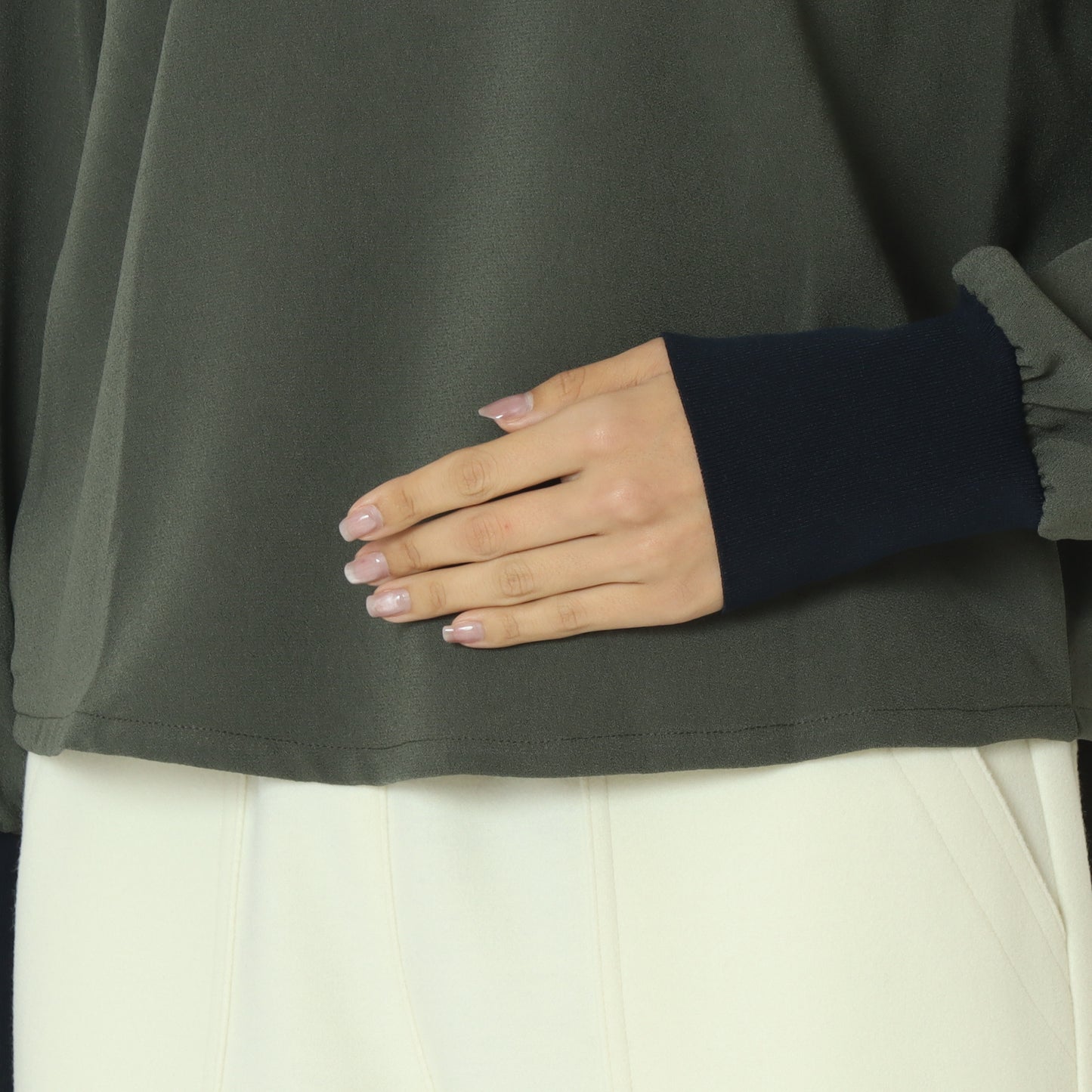 リブモックネックドロップショルダープルブラウス 541201