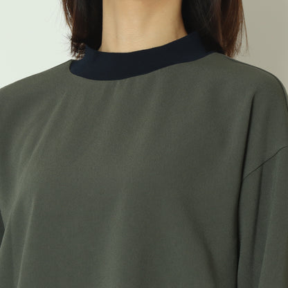 リブモックネックドロップショルダープルブラウス 541201