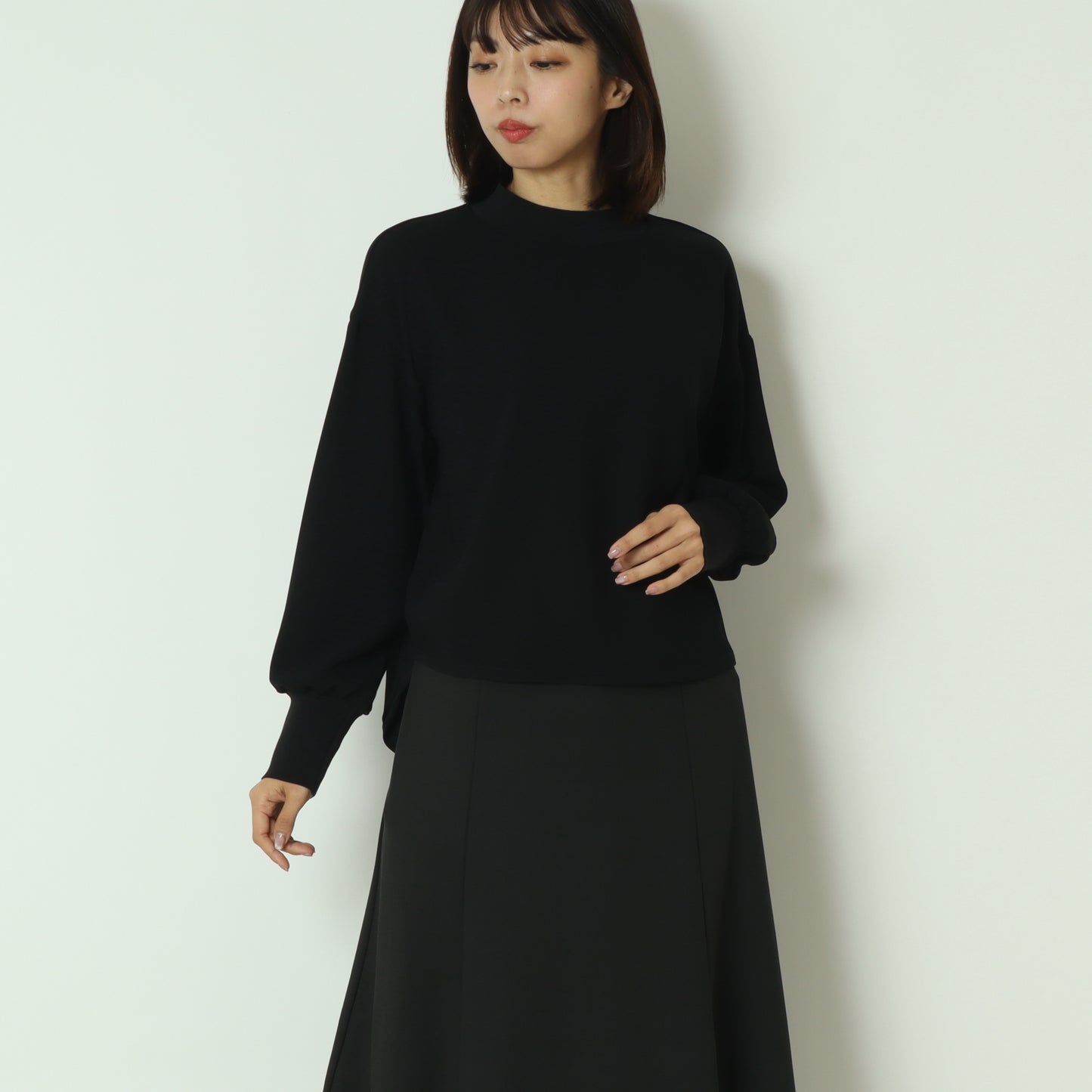 リブモックネックドロップショルダープルブラウス 541201