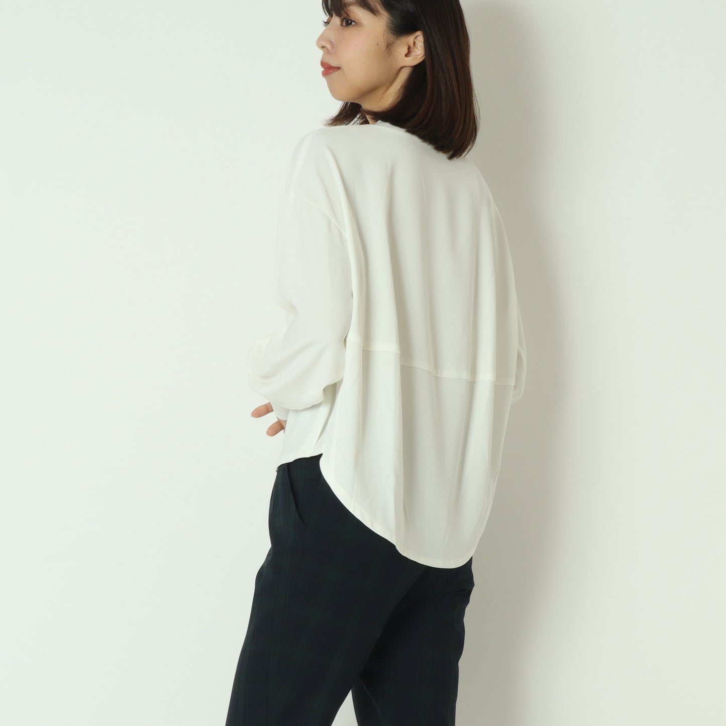 リブモックネックドロップショルダープルブラウス 541201