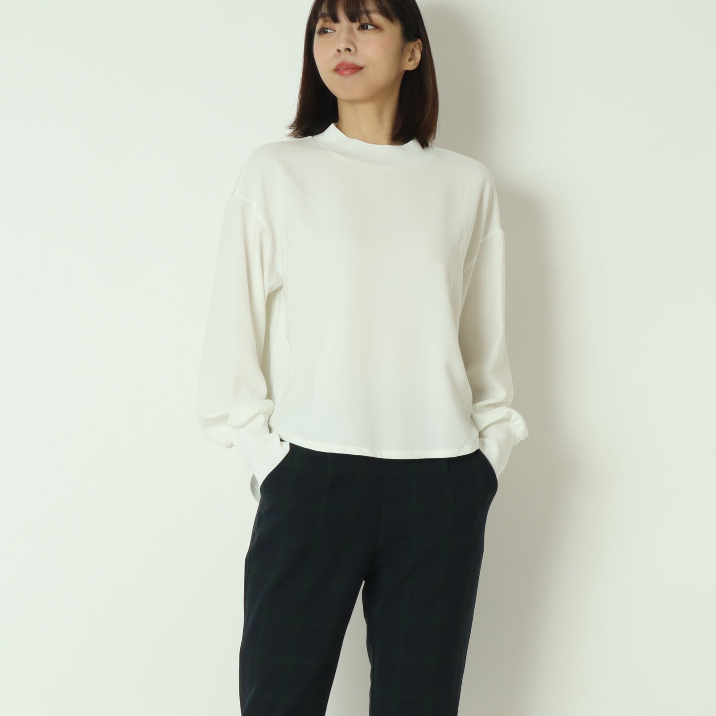 リブモックネックドロップショルダープルブラウス 541201