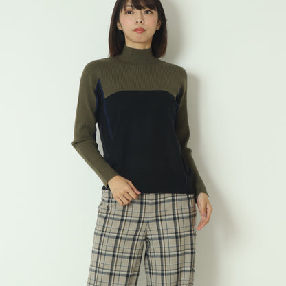バイカラーパイピングハイネックニット  540003