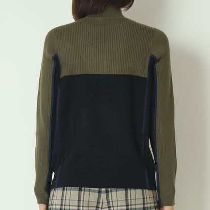バイカラーパイピングハイネックニット  540003