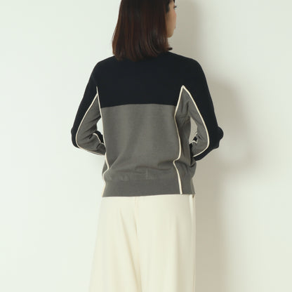 バイカラーパイピングハイネックニット  540003