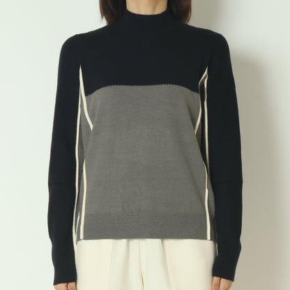 バイカラーパイピングハイネックニット  540003