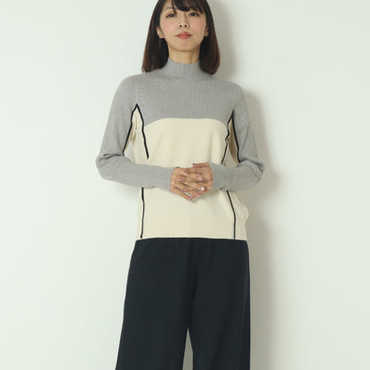 バイカラーパイピングハイネックニット  540003