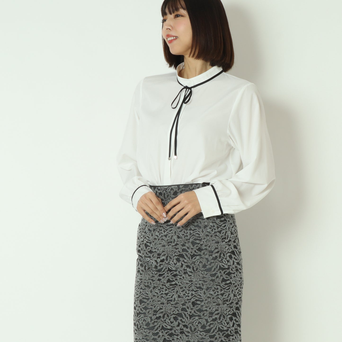 ジョーゼット細パイピングブラウス  550202