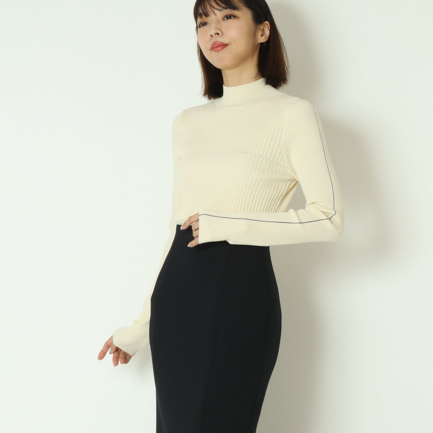 ダブル切り替え配色ラインリブニット 550001