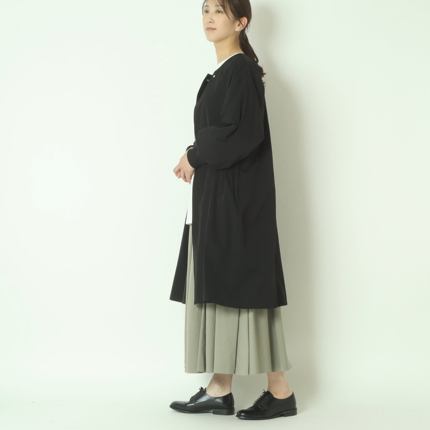 リブ袖ノーカラーコート 80267002