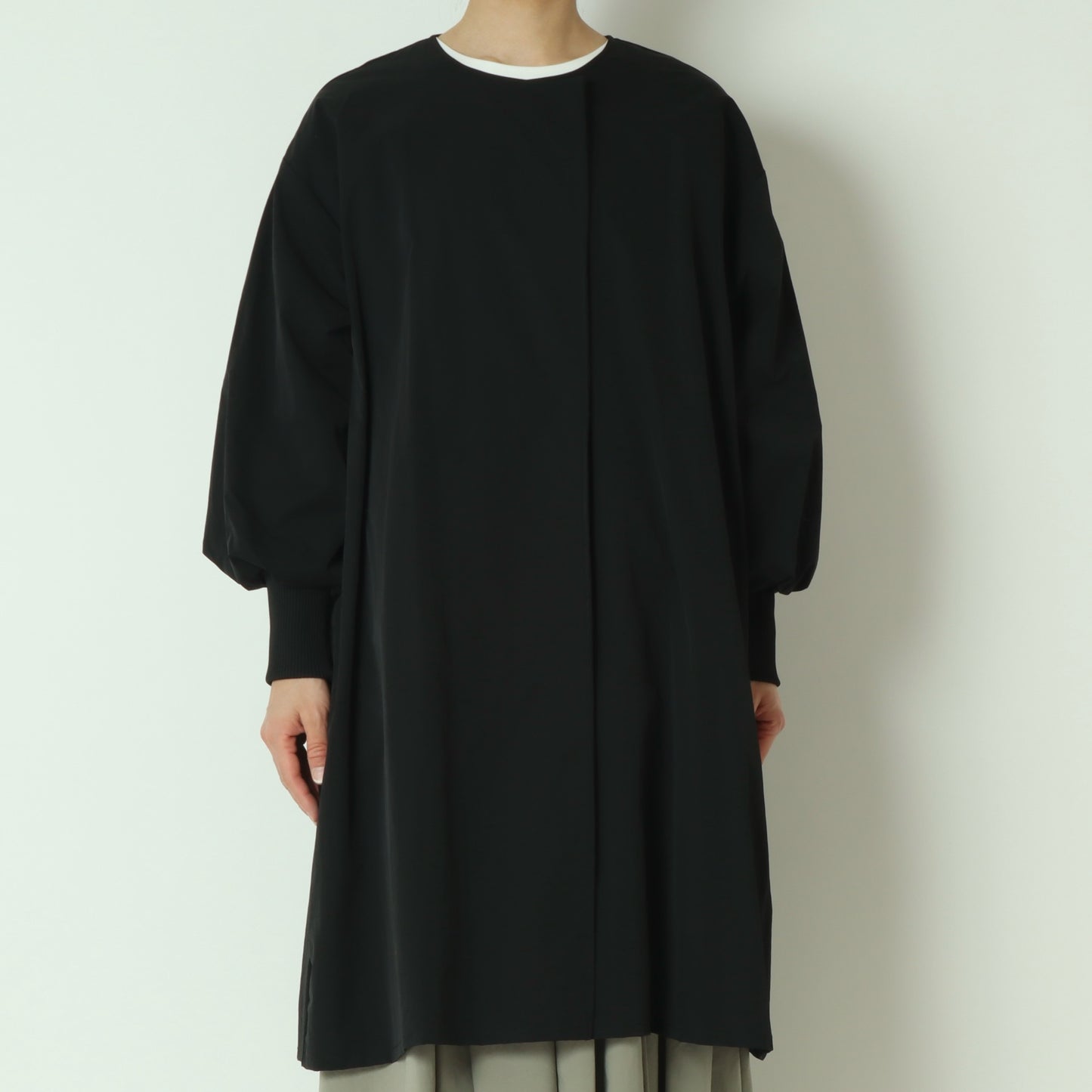 リブ袖ノーカラーコート 80267002