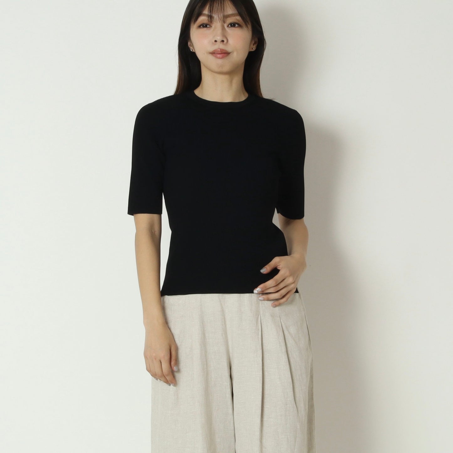5部袖リブニットトップス　80268001