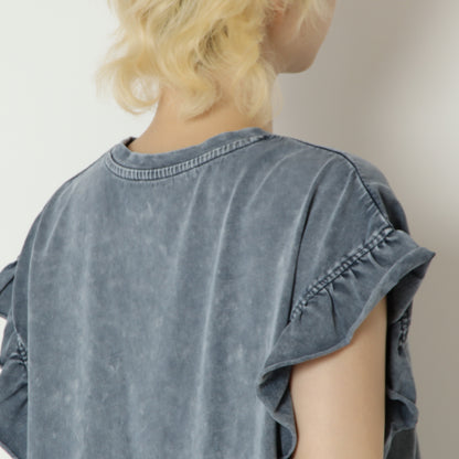 パウダー加工フリルスリーブTシャツ　80268384