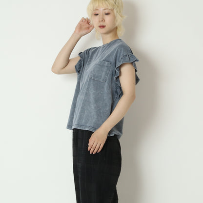 パウダー加工フリルスリーブTシャツ　80268384