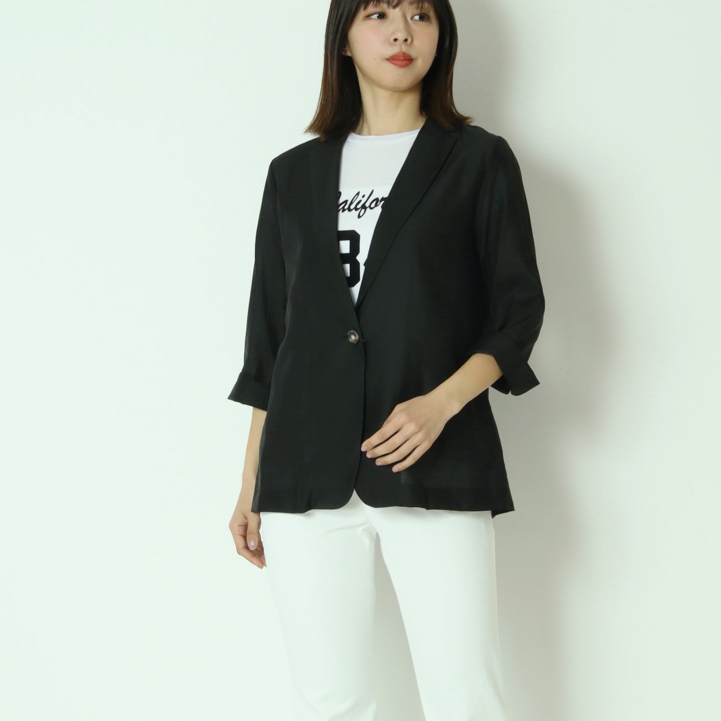 麻混8分袖ジャケット　8565206