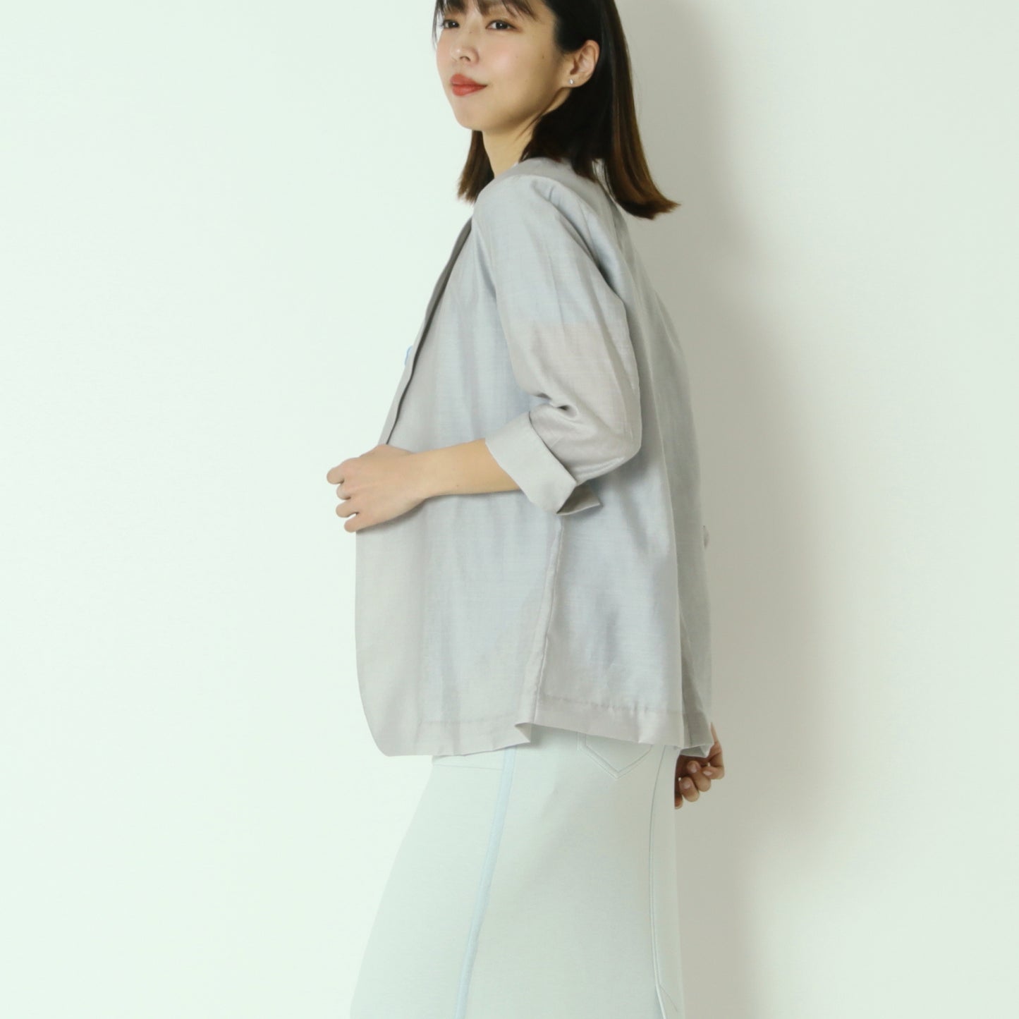 麻混8分袖ジャケット　8565206