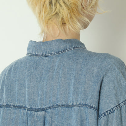 パウダーシルクデニムラウンドブラウス  DR261-0003