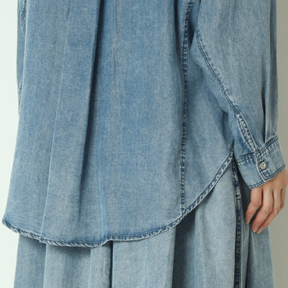 パウダーシルクデニムラウンドブラウス  DR261-0003