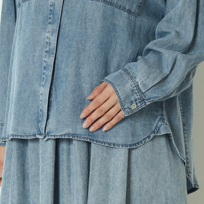 パウダーシルクデニムラウンドブラウス  DR261-0003