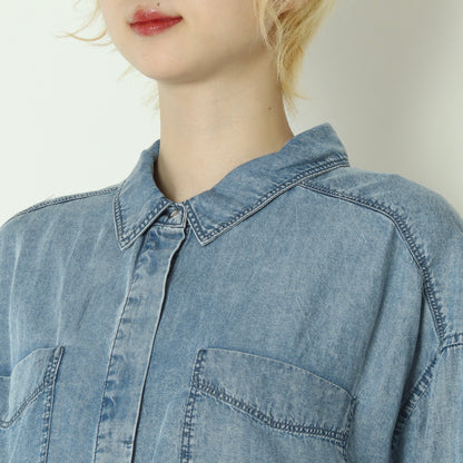 パウダーシルクデニムラウンドブラウス  DR261-0003