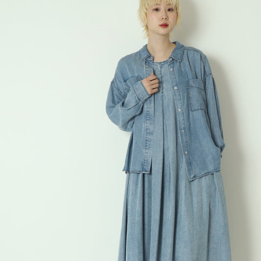 パウダーシルクデニムラウンドブラウス  DR261-0003