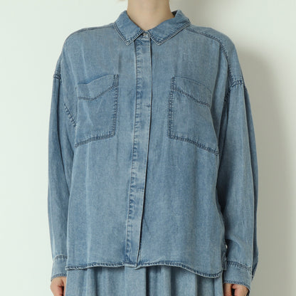 パウダーシルクデニムラウンドブラウス  DR261-0003