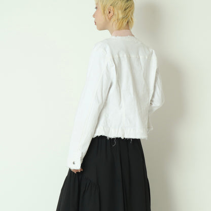 フリンジデザインノーカラーデニムジャケット 26-JD-00311