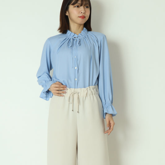 スタンドカラーフリルボウタイブラウス  611470