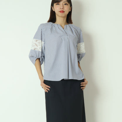 レース切替スキッパーブラウス  611414
