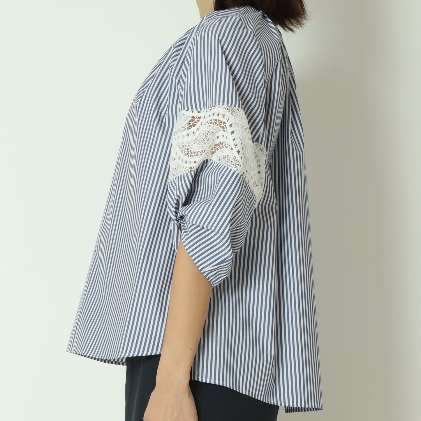 レース切替スキッパーブラウス  611414