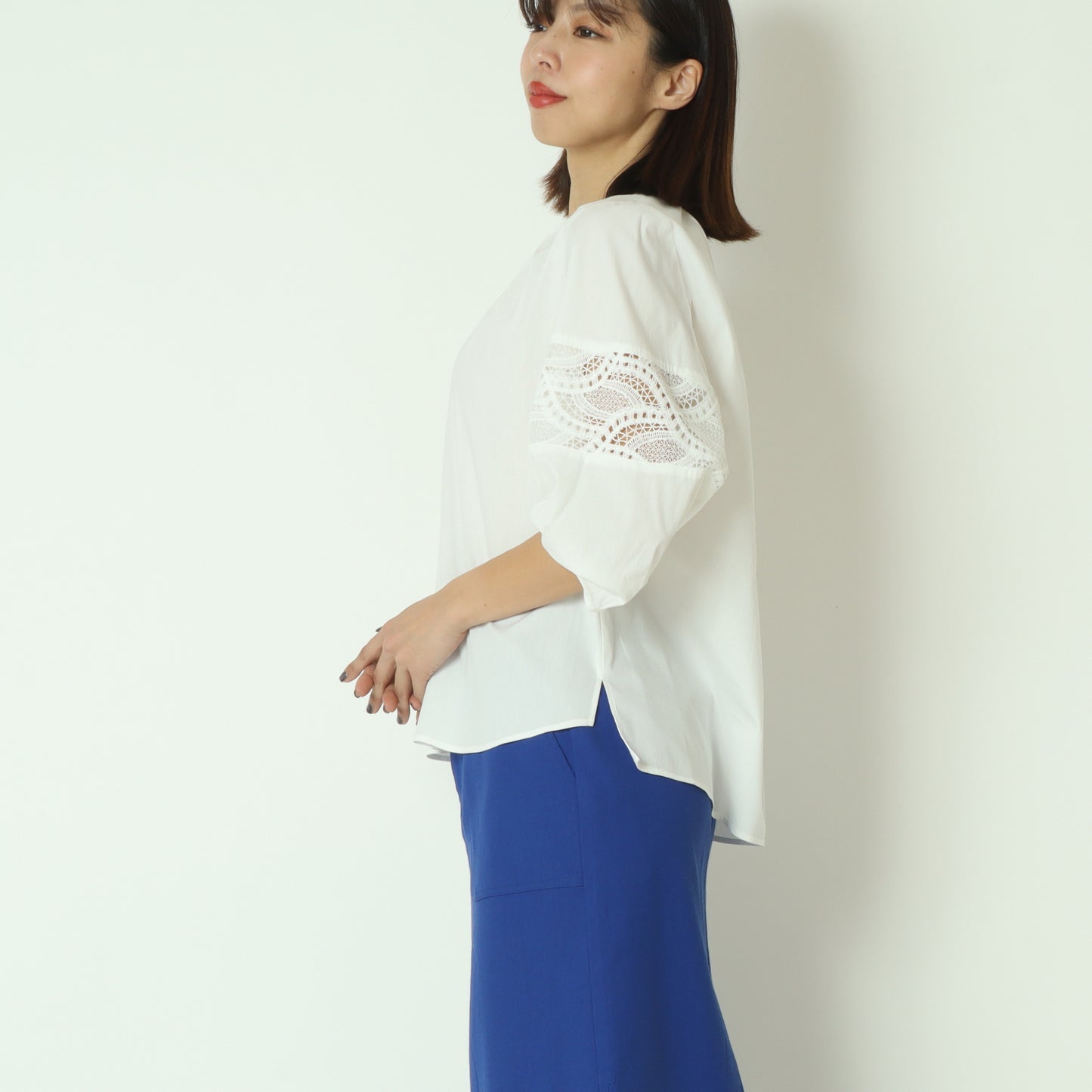 レース切替スキッパーブラウス  611414