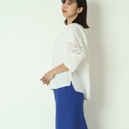 レース切替スキッパーブラウス  611414