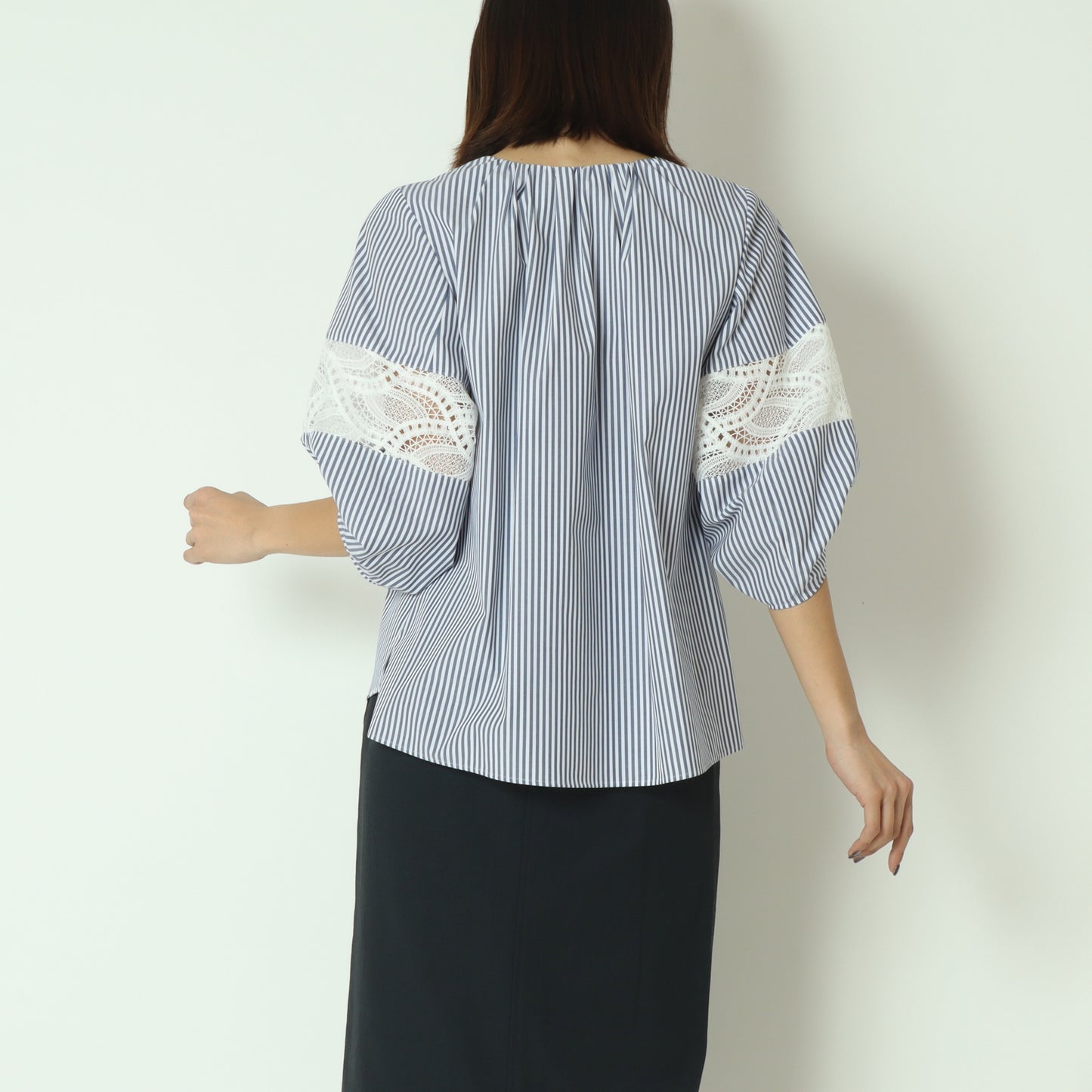 レース切替スキッパーブラウス  611414