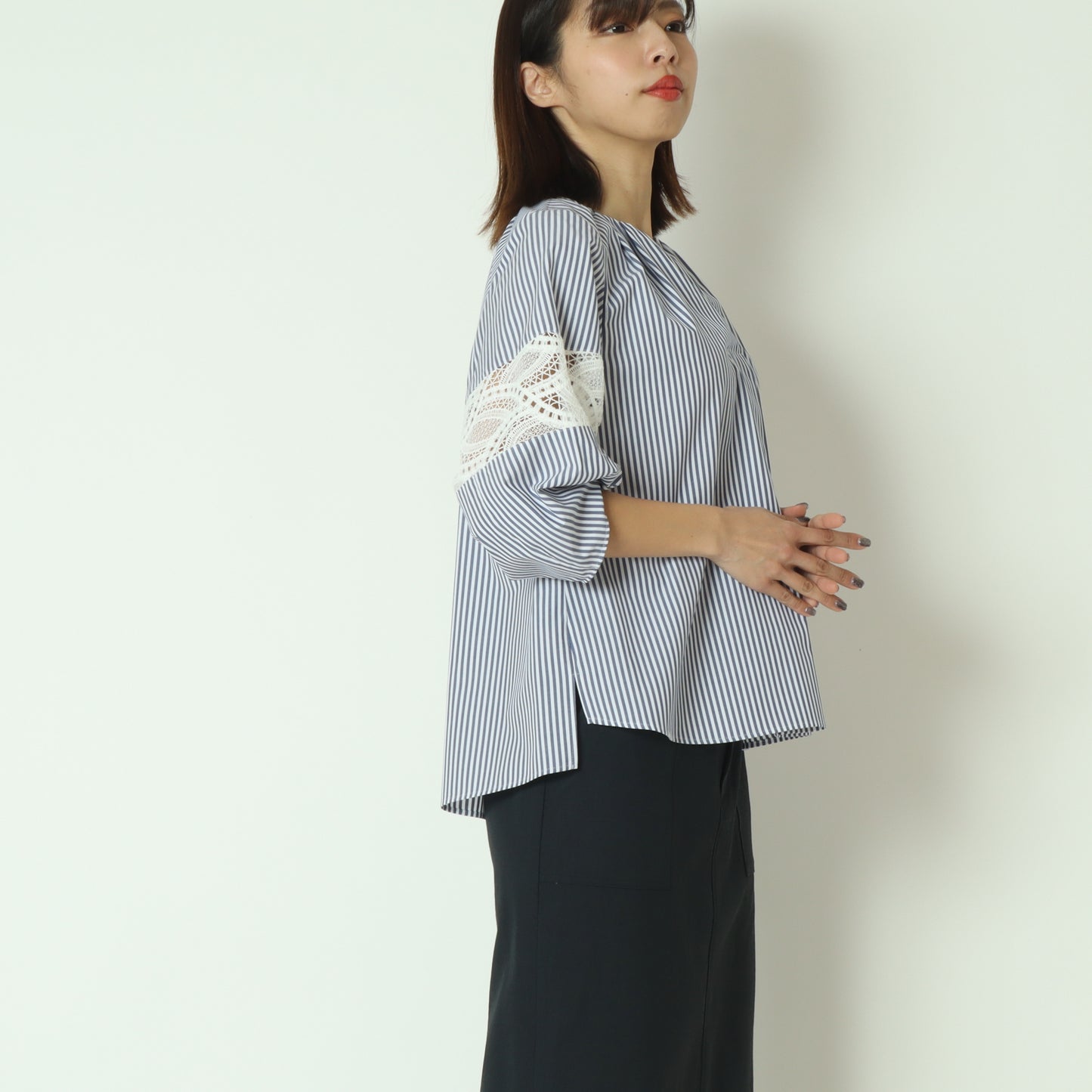 レース切替スキッパーブラウス  611414