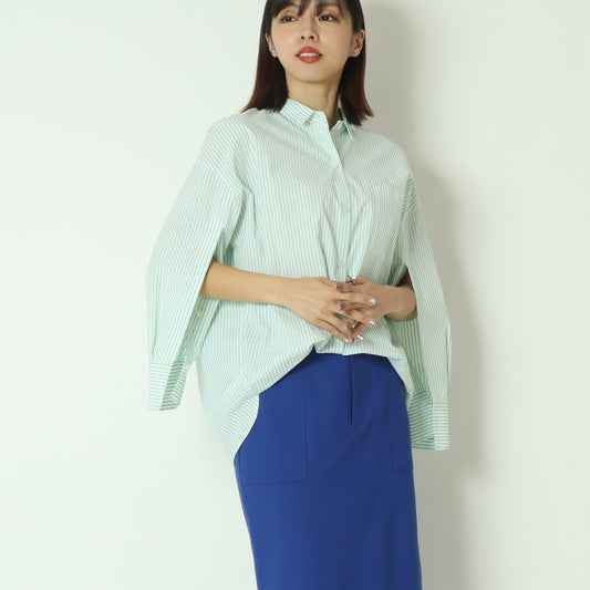 アームスリットデザインストライプブラウス  611411