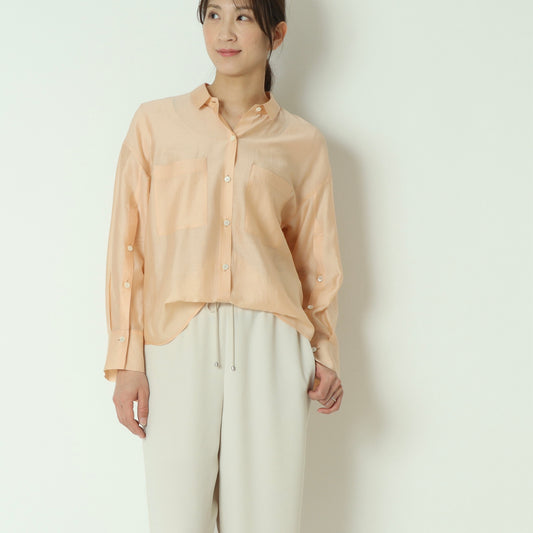 アームスリットデザイングロッシーシャツブラウス　611436