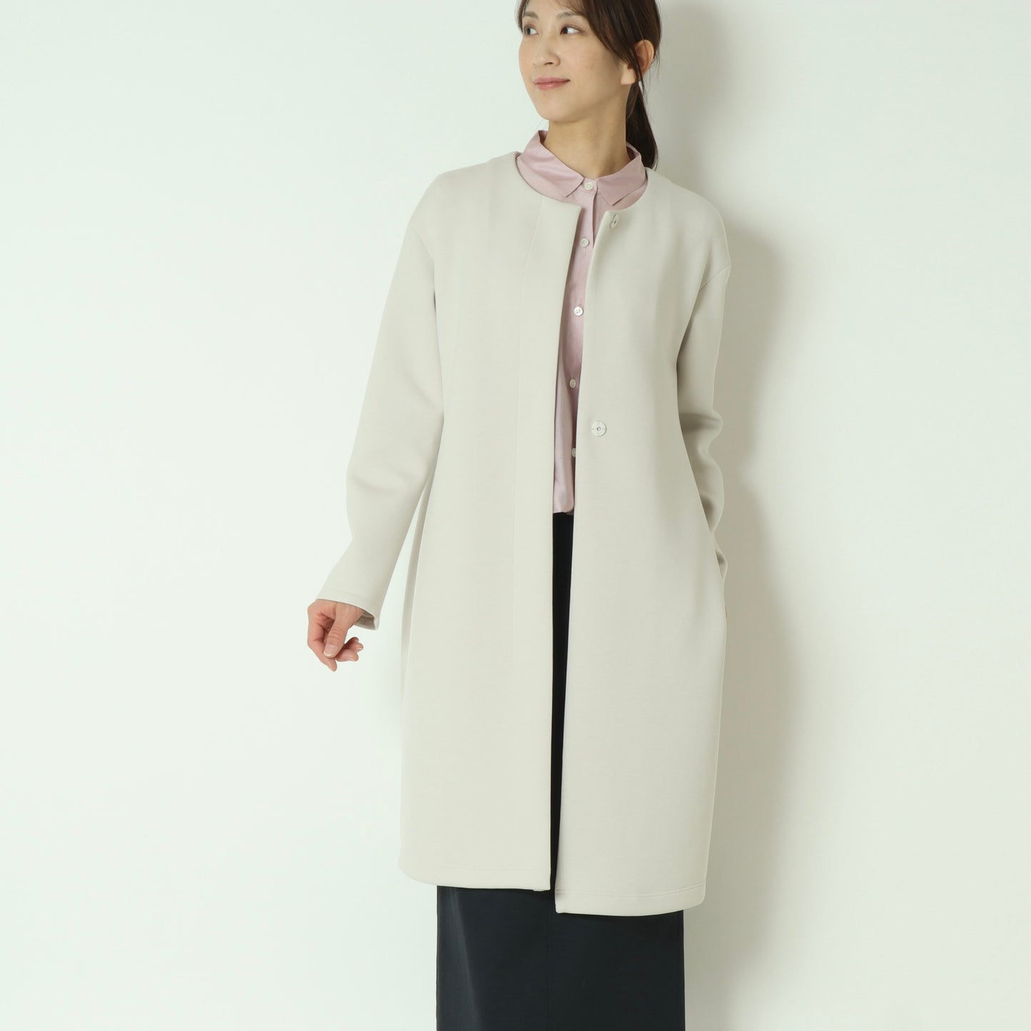 ノーカラーボンディングコート　611440