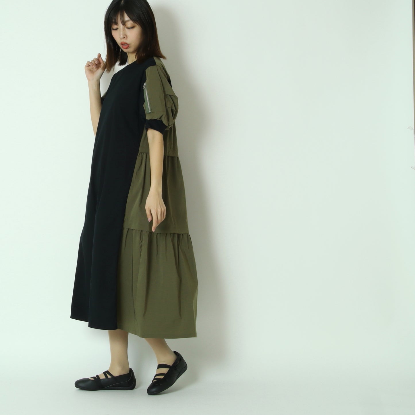 異素材ドッキングデザインワンピース　622102