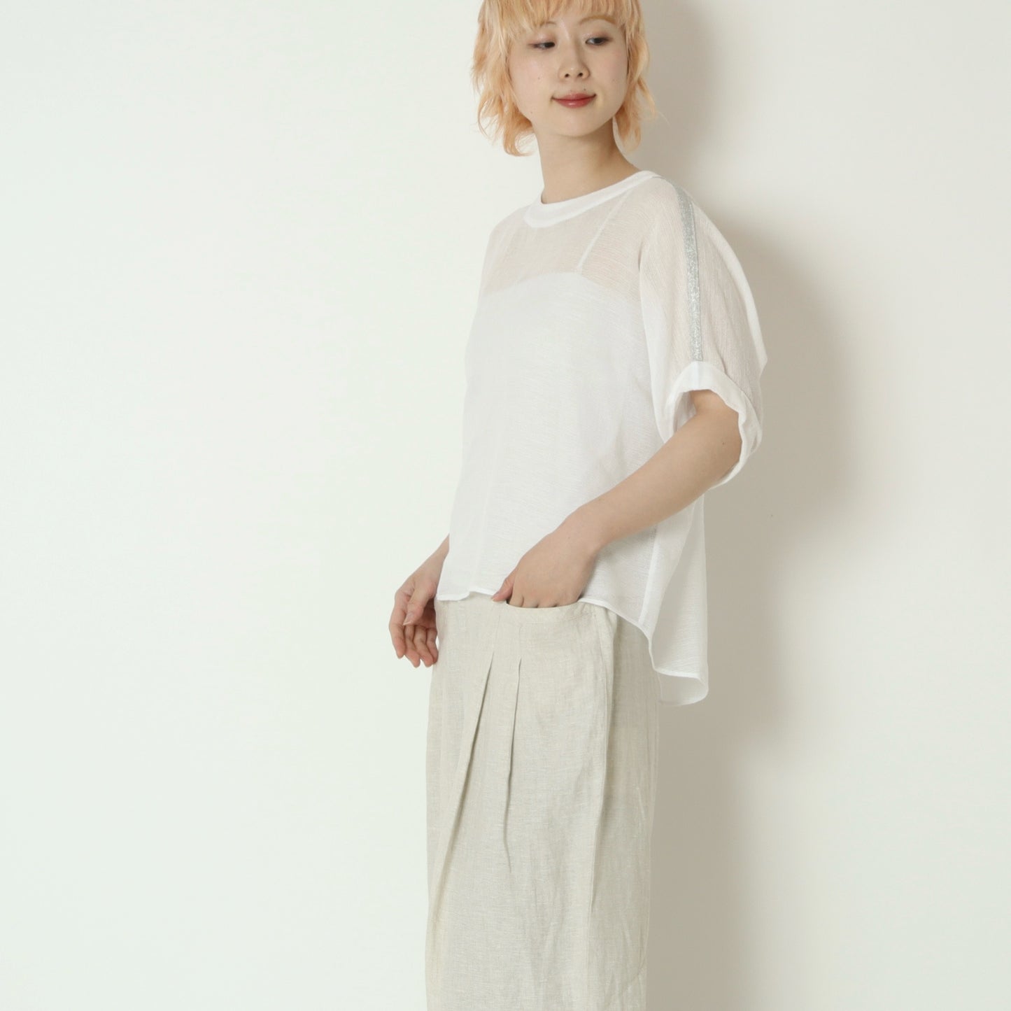 麻混メッシュプルオーバー　621421