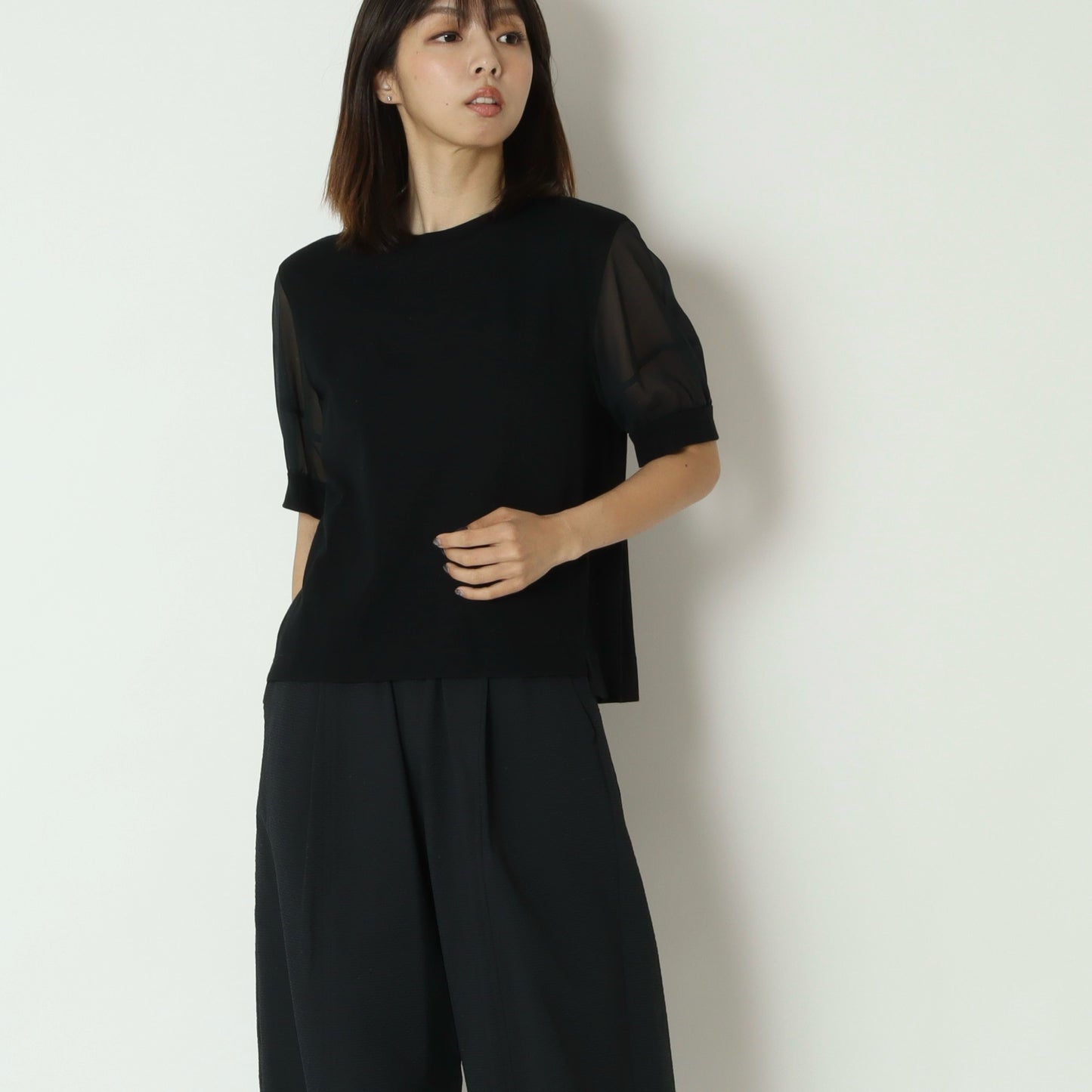袖シアーコットンTシャツ 622911